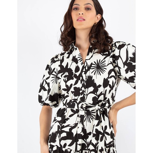 Maxi vestido de print floral blanco con negro 