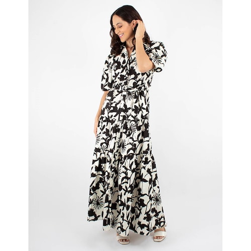 Maxi vestido de print floral blanco con negro 