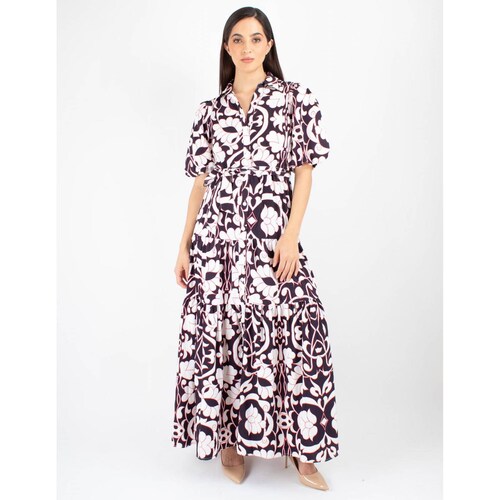 Maxi vestido print gráfico, blanco con azul 