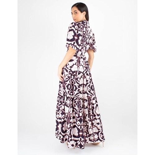 Maxi vestido print gráfico, blanco con azul 
