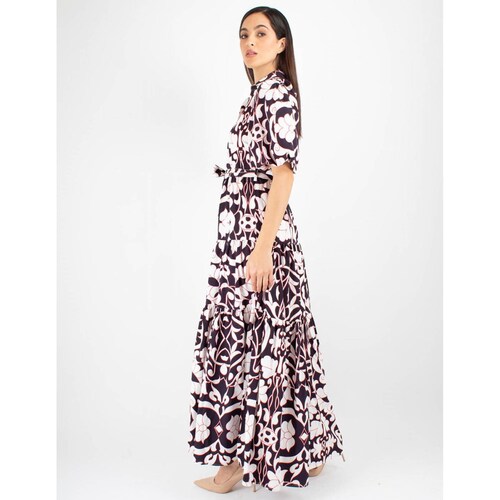 Maxi vestido print gráfico, blanco con azul 