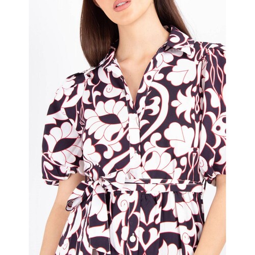 Maxi vestido print gráfico, blanco con azul 