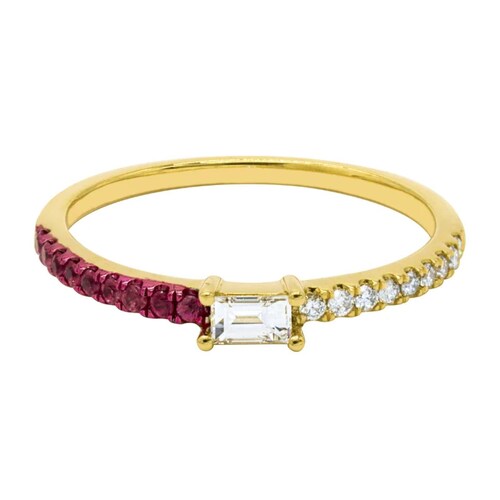 Anillo de mujer en oro 14k con diamantes y rubies