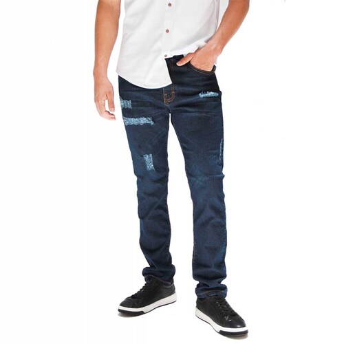 Pantalón Slim Azul deslavado destroy De Mezclilla Strech Take It Jeans Para Hombre PN1035