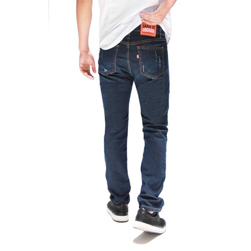 Pantalón Slim Azul deslavado destroy De Mezclilla Strech Take It Jeans Para Hombre PN1035