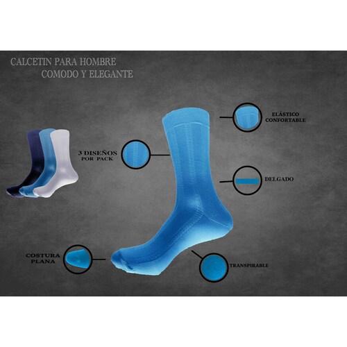 Pack con 6 Pares de Calcetines Escolar Juvenil Delgados para Hombre Gran Galeón Color Gris Oxford Diseños Talla 14-18 años