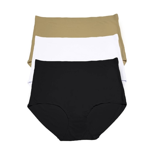 Paquete de 3 Pantaleta Completa a la cintura con Control Invisibles Sin Costuras Corte Láser Pack Incluye Negra Nude y Blanca.
