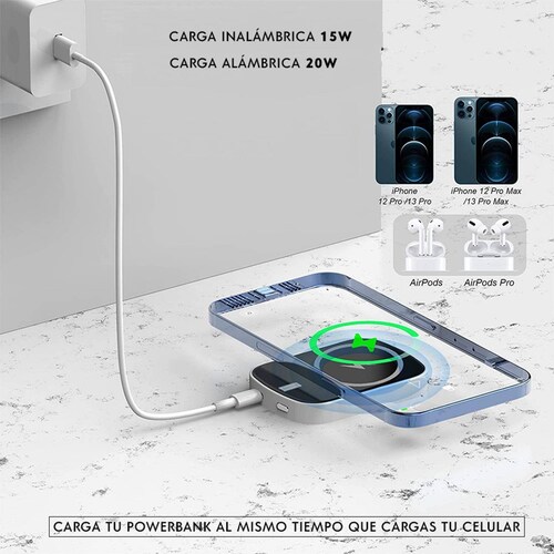 Batería Powerbank MagSafe inalámbrico 10,000 mAh Gris