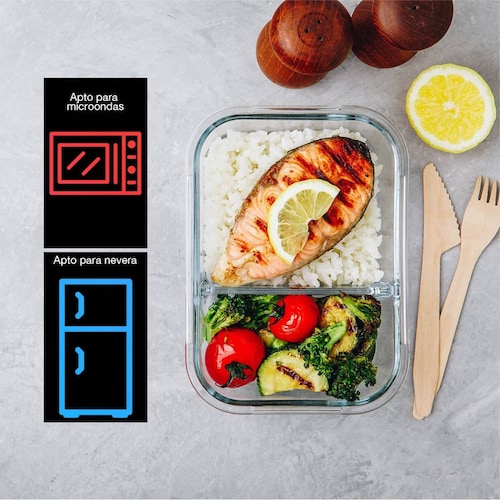 Juego de 3 recipientes Brandtrendy de vidrio diferentes divisiones para balancear tus alimentos.