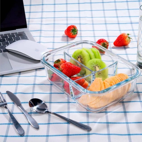 Juego de 3 recipientes Brandtrendy de vidrio diferentes divisiones para balancear tus alimentos.