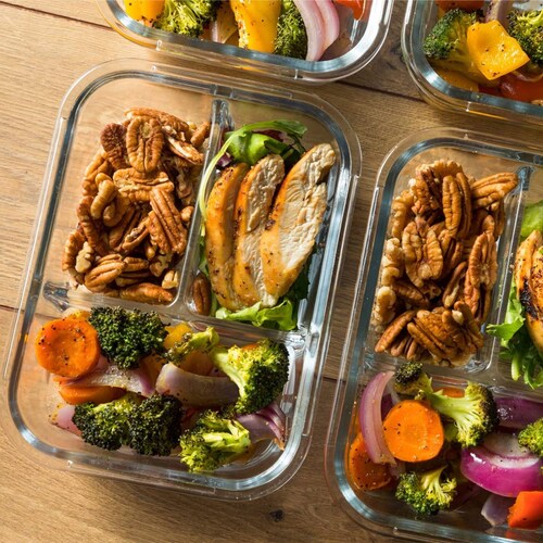 Juego de 3 recipientes Brandtrendy de vidrio diferentes divisiones para balancear tus alimentos.