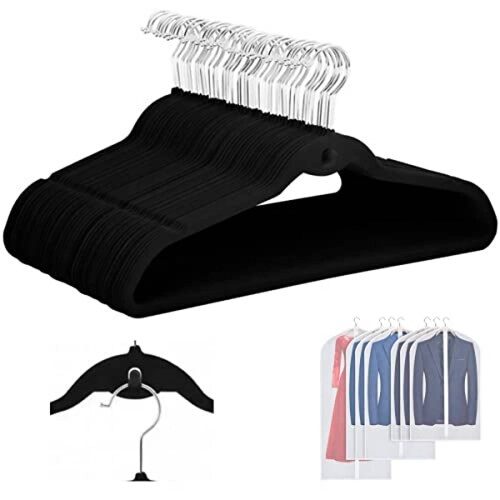 Ganchos de Terciopelo para Ropa 50 Unidades Apilables