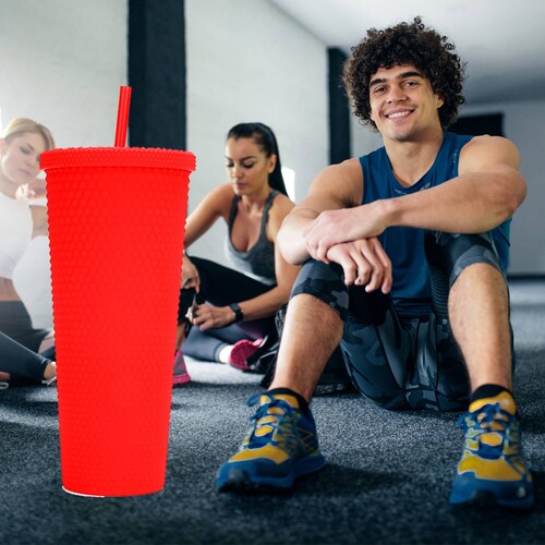 Vaso texturizado de tachuelas 710 ml libre de BPA Rojo