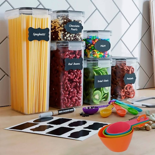 24 contenedores herméticos para almacenar alimentos tapa liga negra
