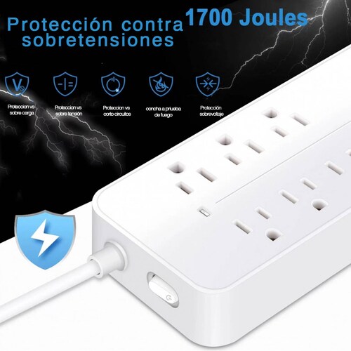 Multicontactos con 8 salidas AC 3USB y 1 USB Tipo C maxima Seguridad y Rendimiento