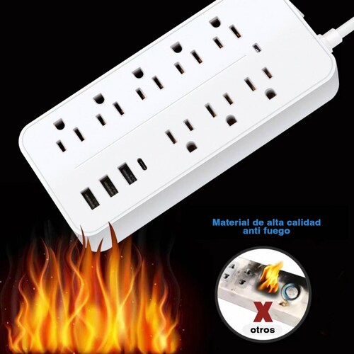 Multicontactos con 8 salidas AC 3USB y 1 USB Tipo C maxima Seguridad y Rendimiento