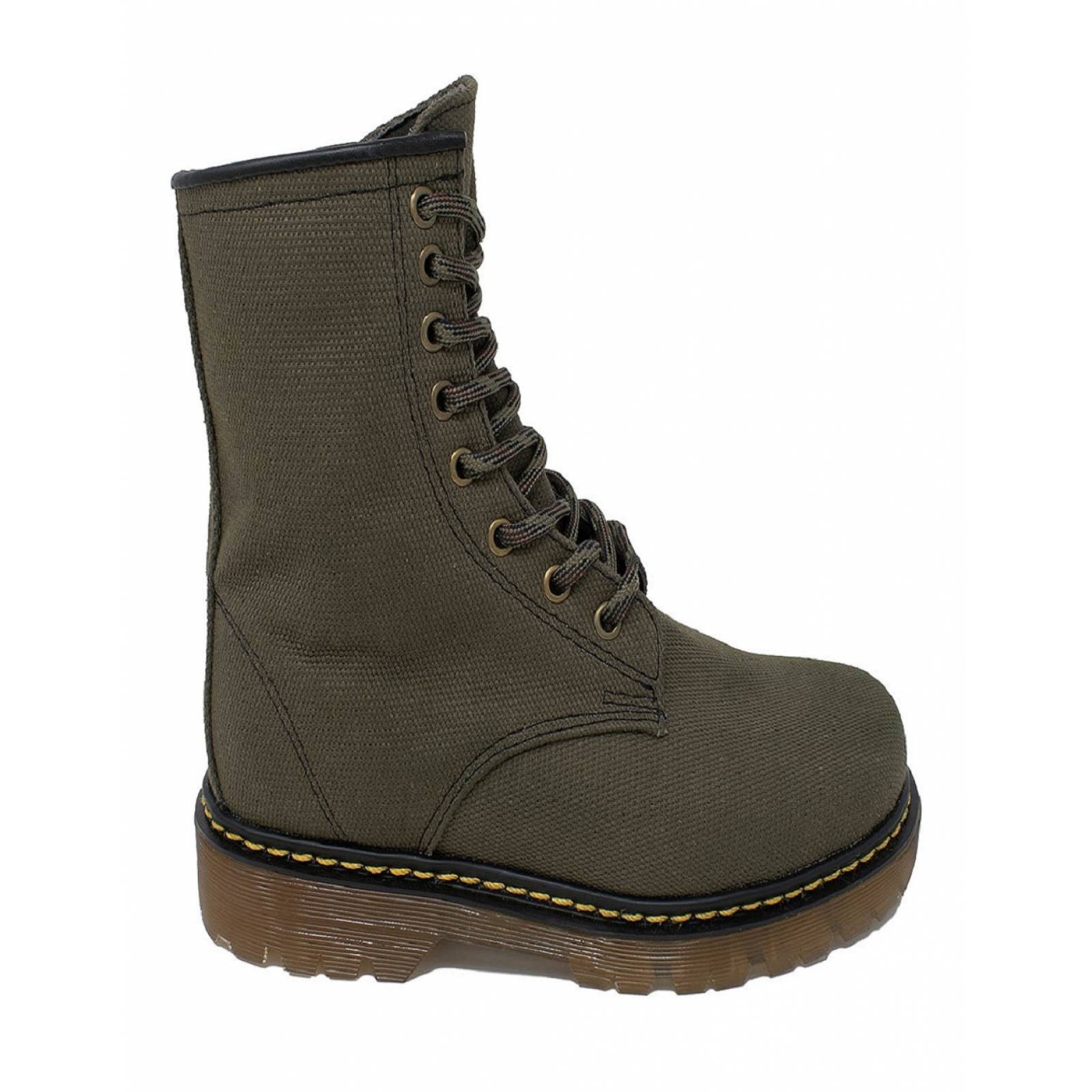 Botas Mujer Combat Verde de Lona Plataforma