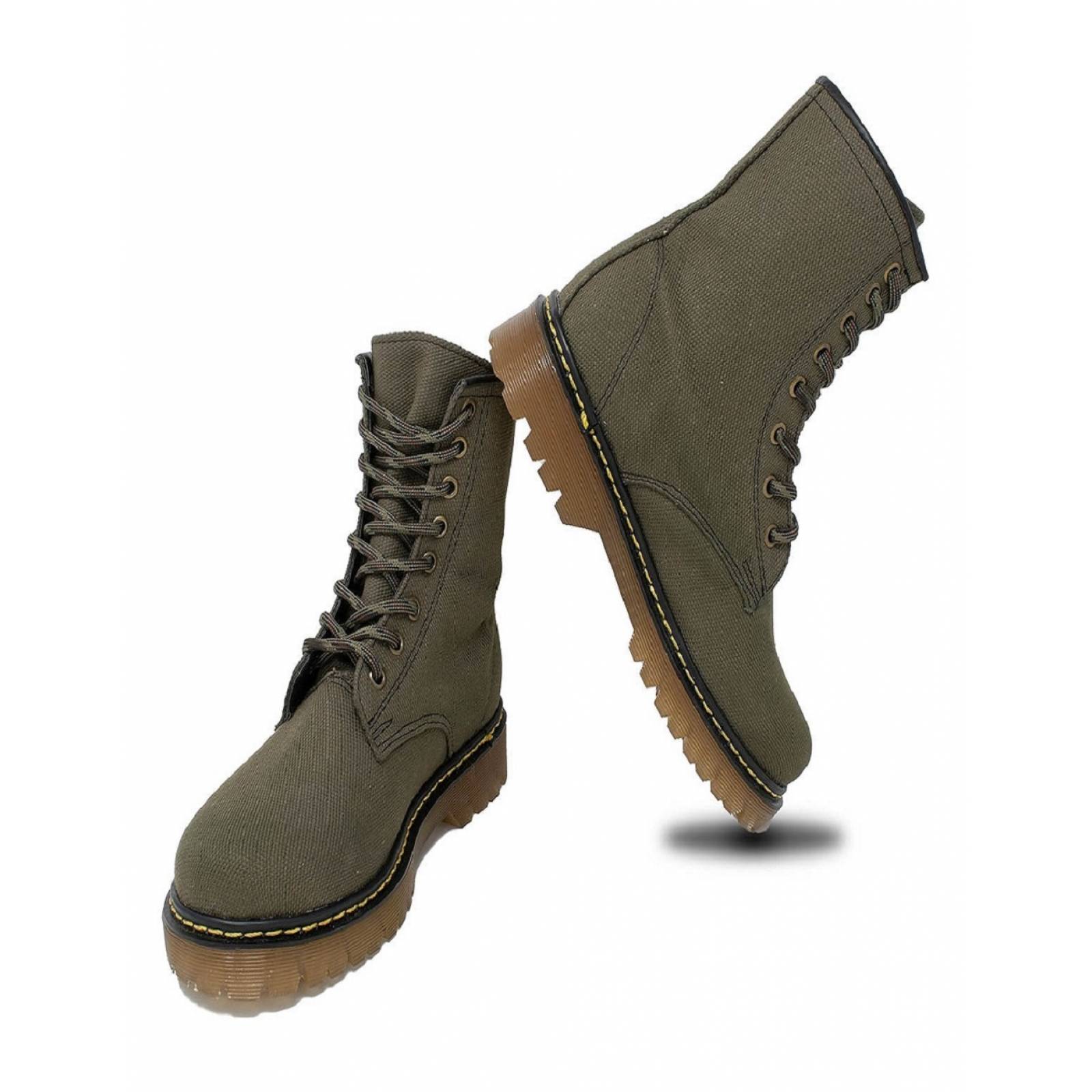 Botas Mujer Combat Verde de Lona Plataforma