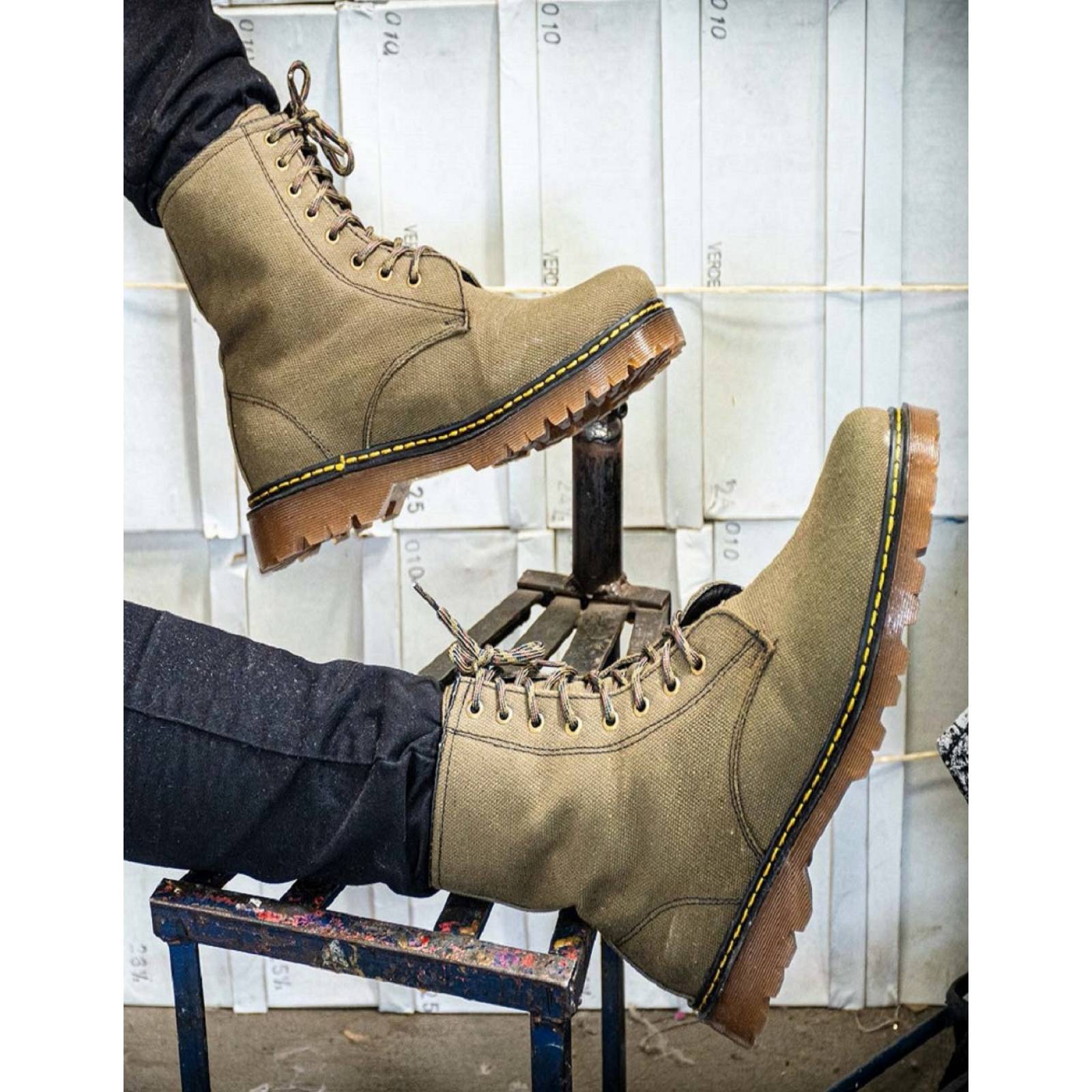 Botas Mujer Combat Verde de Lona Plataforma