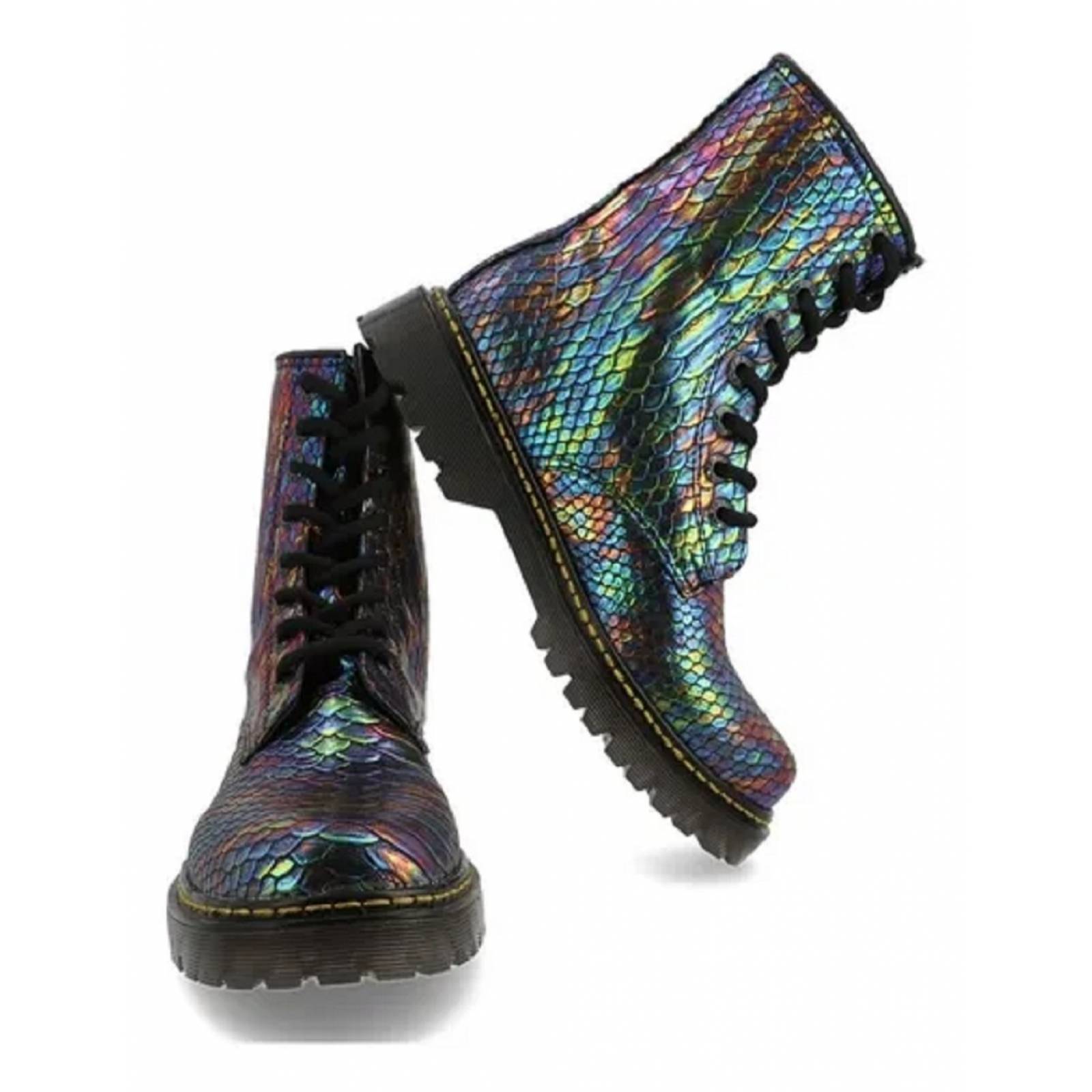 Botas Rockeras Mujer Piel Escama Serpiente Multicolor