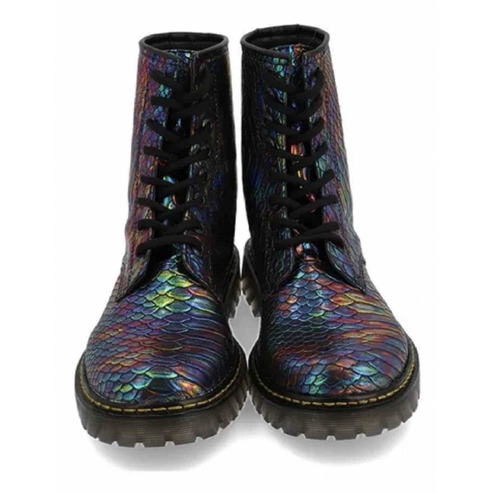 Botas Rockeras Mujer Piel Escama Serpiente Multicolor