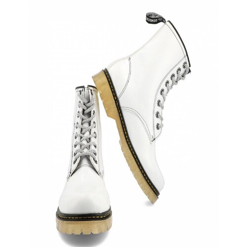 Botas Rockeras Combat Hombre Blanca Botín Chunky