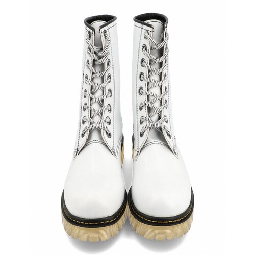 Botas Rockeras Combat Hombre Blanca Botín Chunky