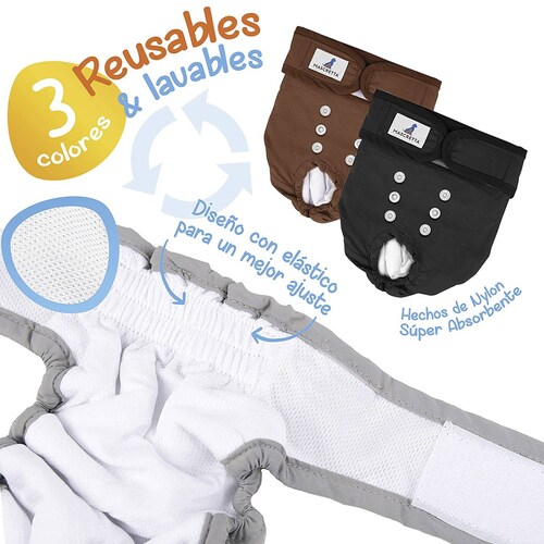 Set de 3 Pañales para Perro Hembra Super Absorbentes y Reusables