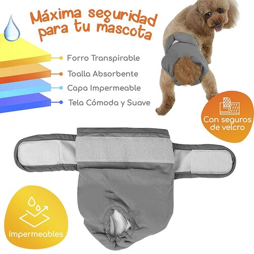 Set de 3 Pañales para Perro Hembra Super Absorbentes y Reusables