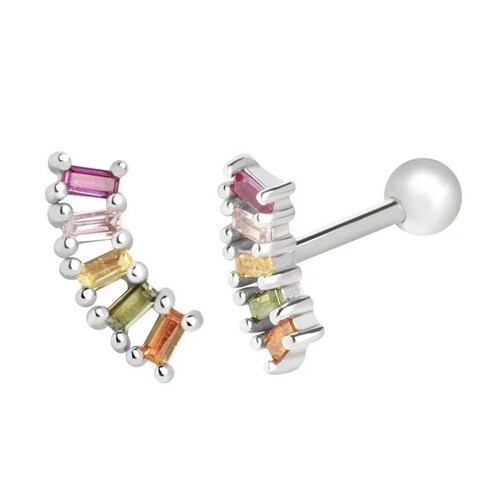 Aretes ARETIZE Pequeños de Plata de Ley 925 Zirconias Plateado Mujer Unitalla + Caja de Regalo 