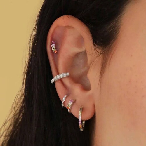 Aretes ARETIZE Pequeños de Plata de Ley 925 Zirconias Plateado Mujer Unitalla + Caja de Regalo 