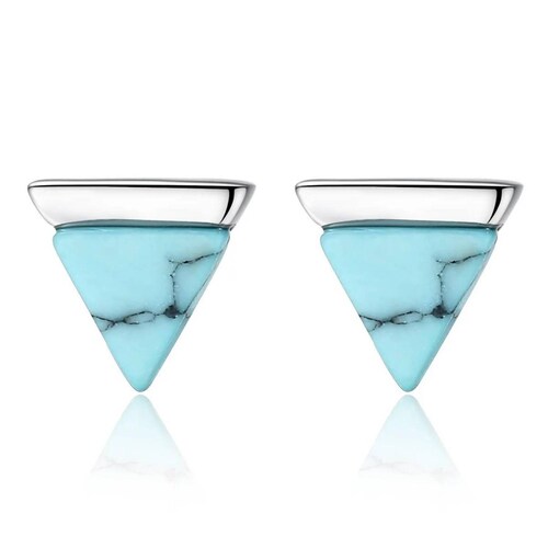 Aretes ARETIZE Triángulo de Plata de Ley 925 Turquesas Plateado Mujer Unitalla + Caja de Regalo 