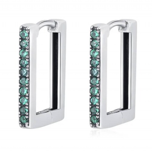 Aretes ARETIZE Rectangulares de Plata de Ley 925 Zirconias Plateado Mujer Unitalla + Caja de Regalo 