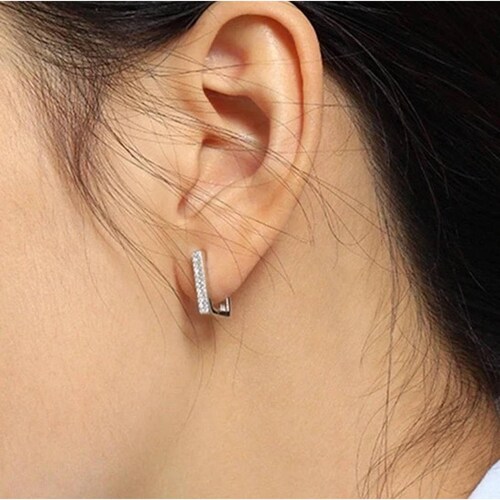Aretes ARETIZE Rectangulares de Plata de Ley 925 Zirconias Plateado Mujer Unitalla + Caja de Regalo 