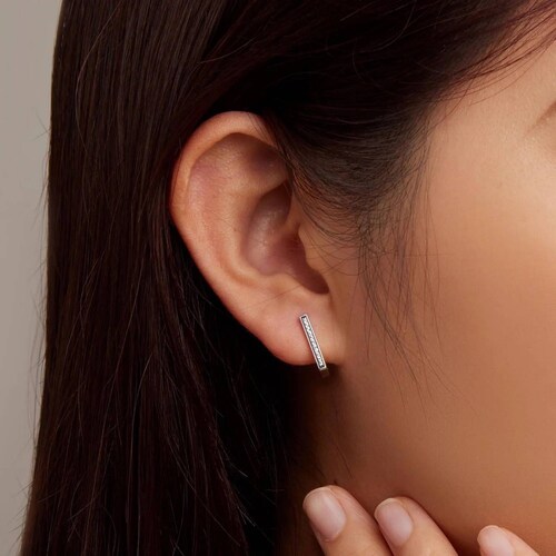 Aretes ARETIZE Rectangulares de Plata de Ley 925 Zirconias Plateado Mujer Unitalla + Caja de Regalo 