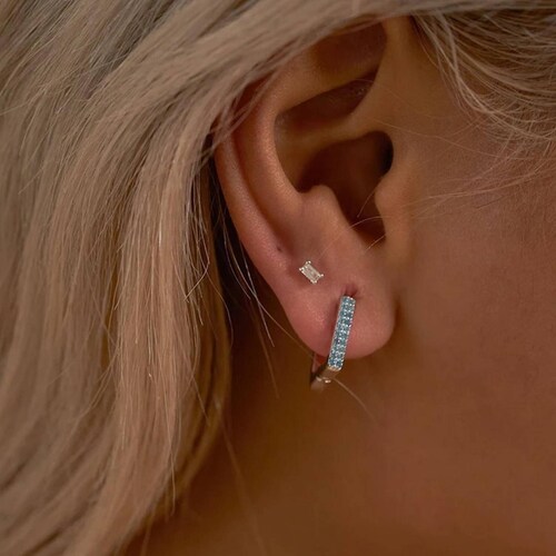 Aretes ARETIZE Rectangulares de Plata de Ley 925 Zirconias Plateado Mujer Unitalla + Caja de Regalo 
