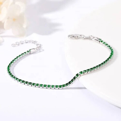 Pulsera ARETIZE Brazalete Tenis de Plata de Ley 925 Zirconias Plateado Mujer Ajustable + Caja de Regalo 