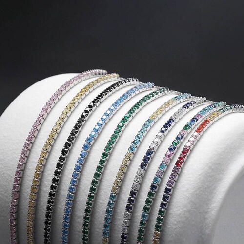 Pulsera ARETIZE Brazalete Tenis de Plata de Ley 925 Zirconias Plateado Mujer Ajustable + Caja de Regalo 