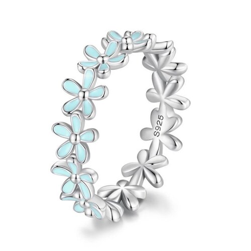 Anillo de Plata 925 Azúl De Flores Talla 5 Plateado 7.0