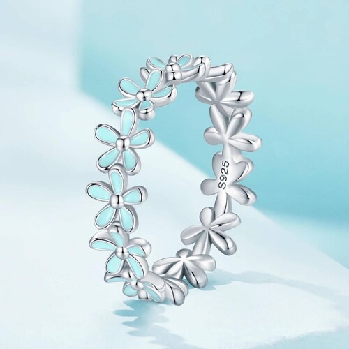Anillo de Plata 925 Azúl De Flores Talla 5 Plateado 7.0