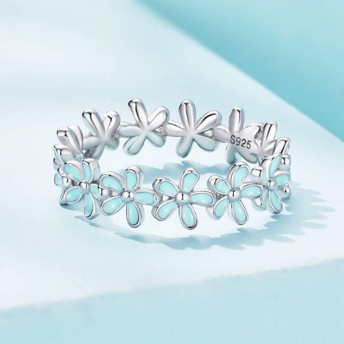 Anillo de Plata 925 Azúl De Flores Talla 5 Plateado 7.0