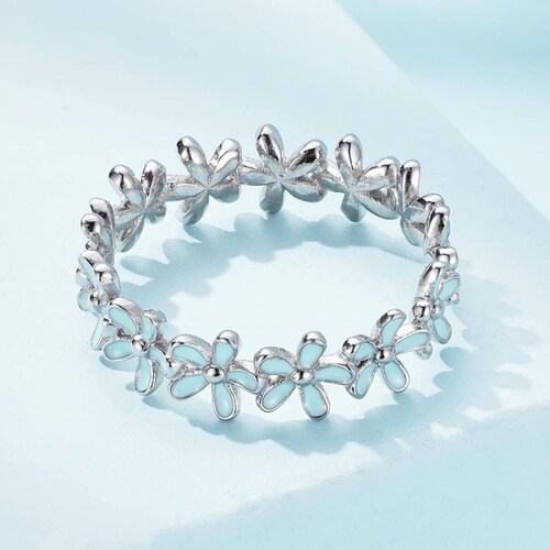 Anillo de Plata 925 Azúl De Flores Talla 5 Plateado 7.0