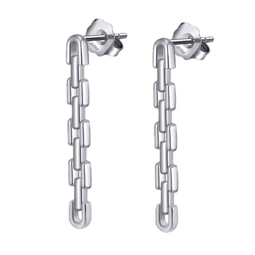 Aretes de Plata 925 Eslabones Largos Cadena Unitalla Mujer 