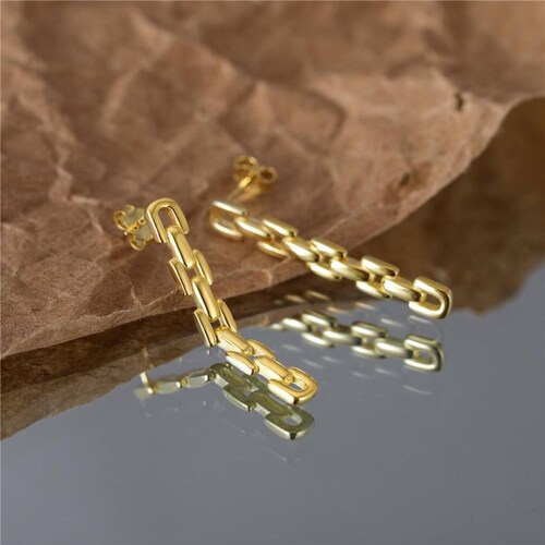 Aretes de Plata 925 Eslabones Largos Cadena Unitalla Mujer 