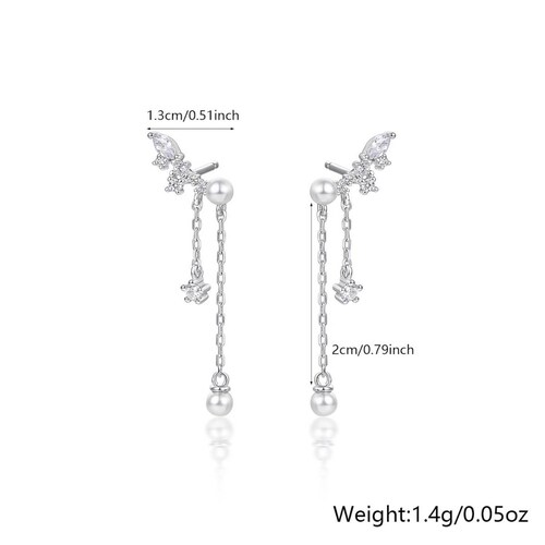 Aretes Plata 925 Piedras Transparentes y Blancas Colgantes 