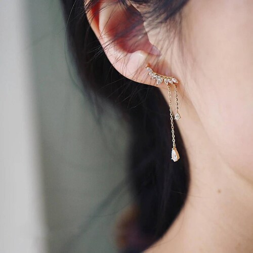 Aretes Plata 925 Piedras Transparentes y Blancas Colgantes 