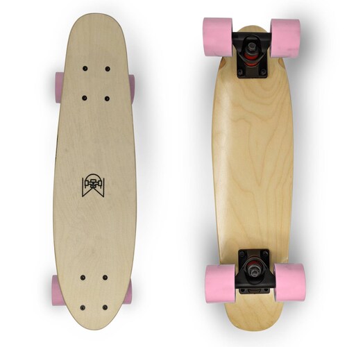 Patineta Tipo Penny Profesional Musa Madera Maple Llantas Rosa Trucks Negros