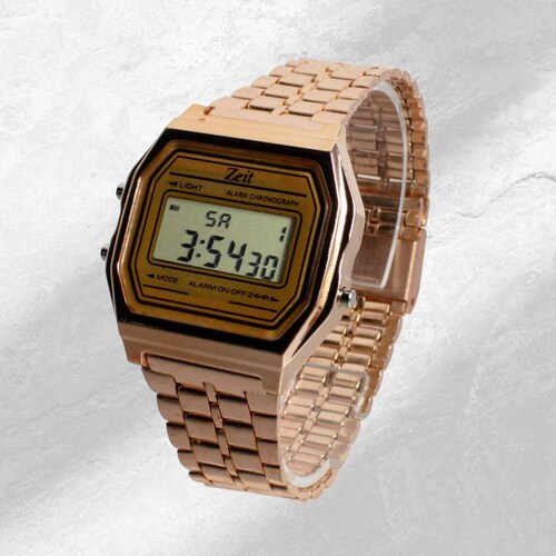 Reloj Digital Zeit Unisex Luz Alarma Cronómetro Oro Rosa 