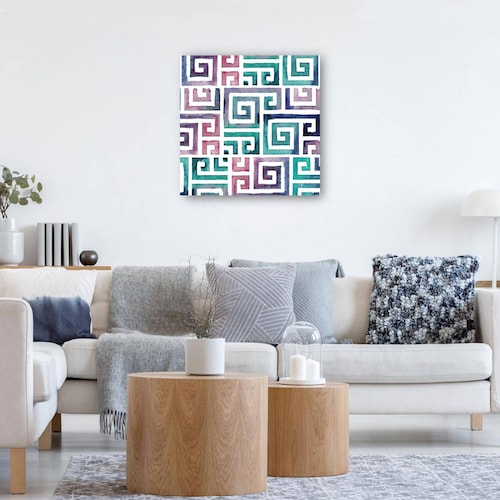 cuadro decorativo - Laberinto tribal verde azulado