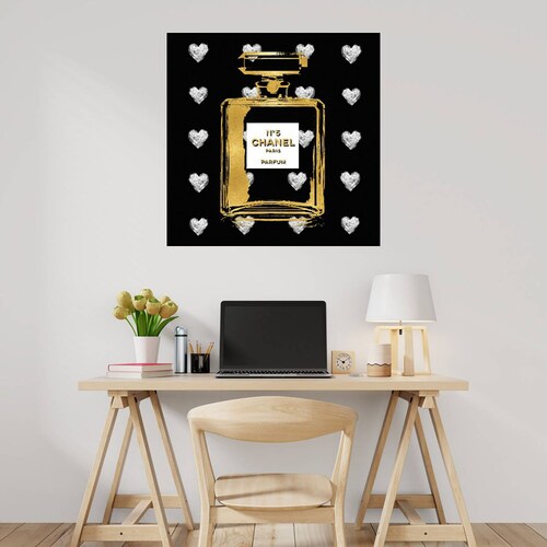 Cuadro Decorativo | Corazones de plata sobre negro | Madeline Blake | 94X94 Cm | Arte Moderno | Impresión en Lienzo | Fine Art TJ
